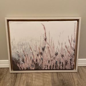 Flower painting! Colors: light wood frame, pastel pink and gray florals